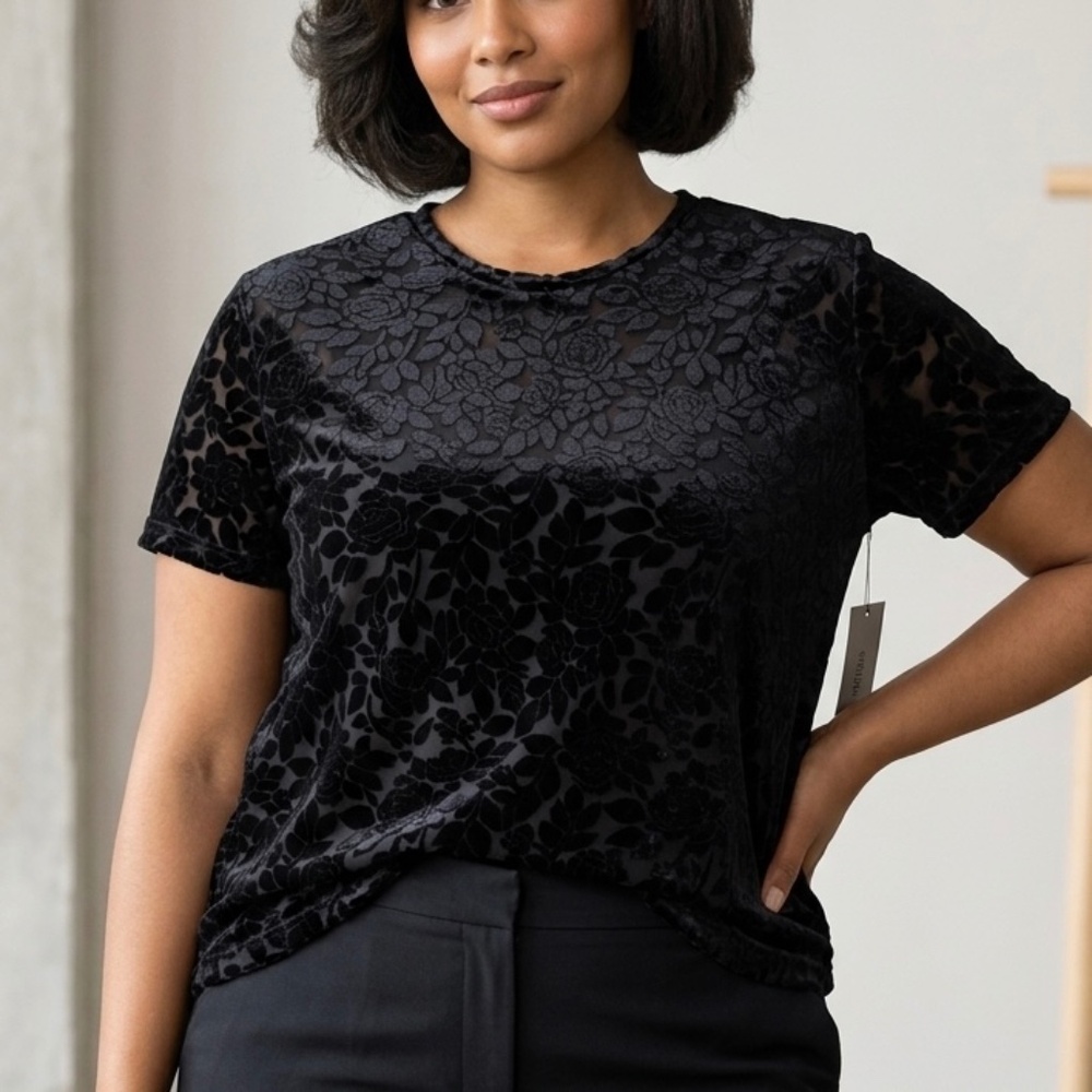 Black Velvet Burnout Mesh Tee